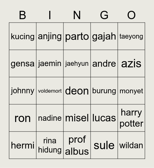 moe dongo Bingo Card