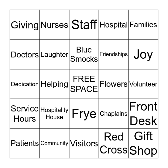 FRYE VOLUNTEER BINGO Card