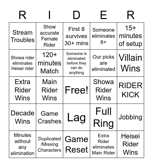 Kamen Rumble - Royal Rider Bingo Card