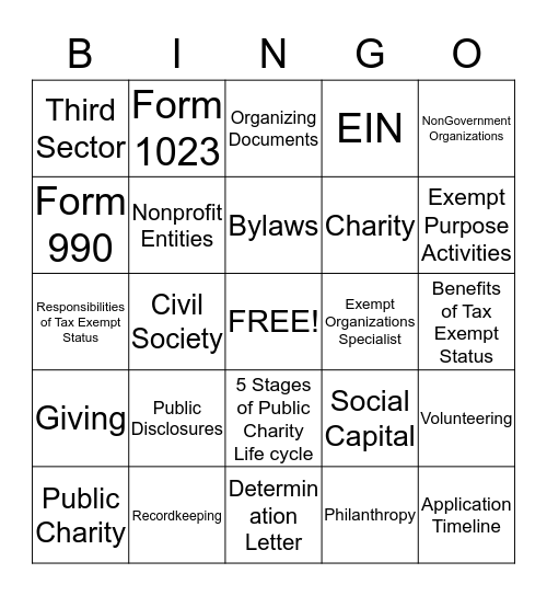 Nonprofit Organization Bingo Card