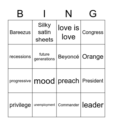 Barack Bingo Card