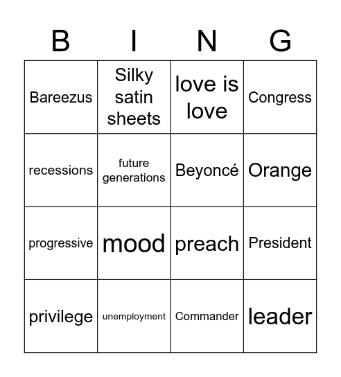 Barack Bingo Card