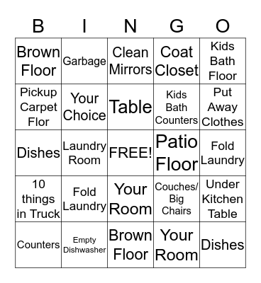 Household Cleanup Bingo Card