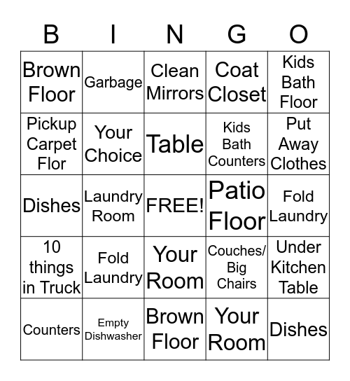 Household Cleanup Bingo Card