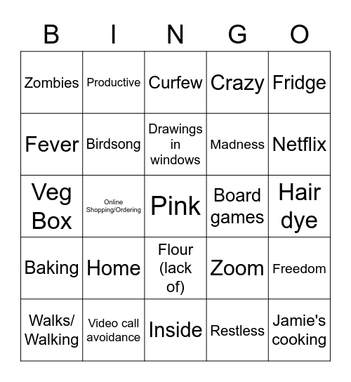Lockdown Bingo Card