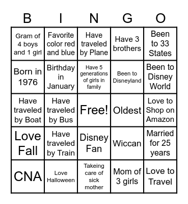 Tina's Bingo Card