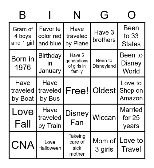 Tina's Bingo Card