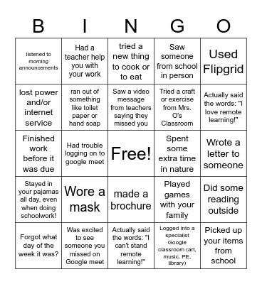 End of year 2020 Bingo Card