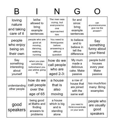 Intelligences Bingo Card