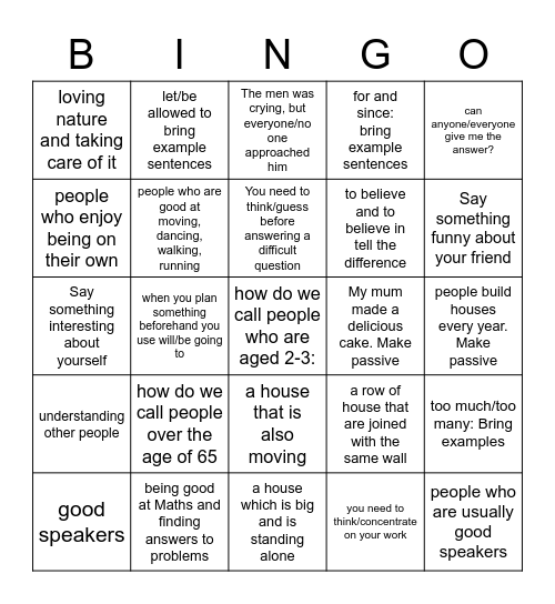 Intelligences Bingo Card