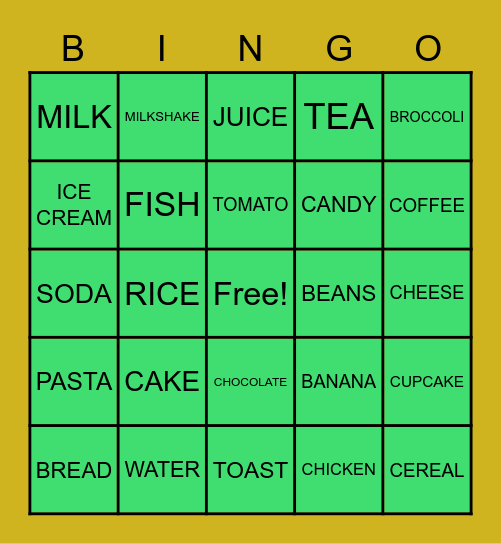 Y3 BINGO - FOODS AND DRINKS Bingo Card