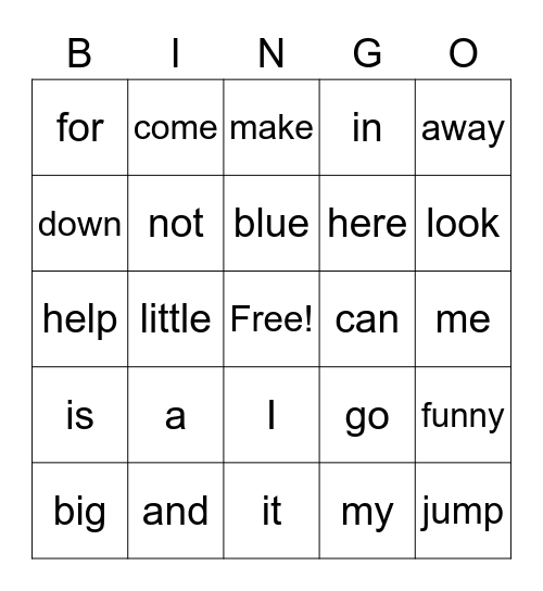 PRE PRIMER SIGHT WORDS Bingo Card