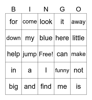 Pre-Primer Sight Words Bingo Card