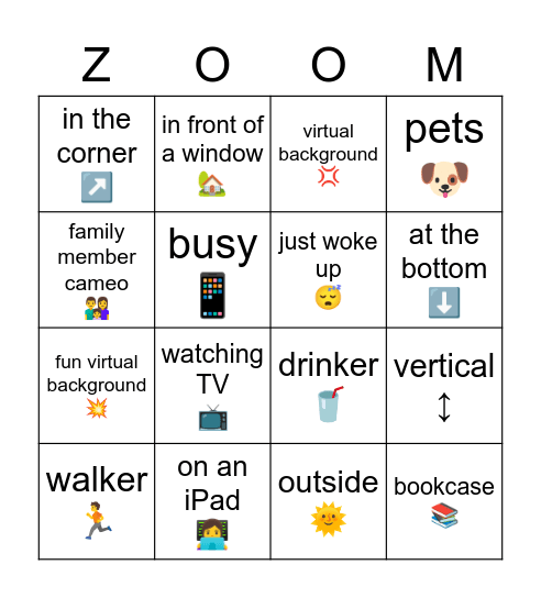 Zoom Personalities Bingo Card