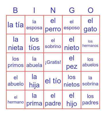 La Familia Bingo Card
