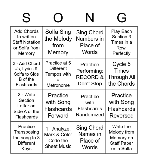 Memorize ______ Bingo Card