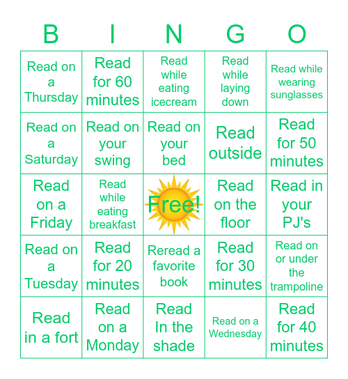 2020 Summer reading BINGO! Bingo Card