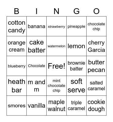 ice cream flavors Bingo Card