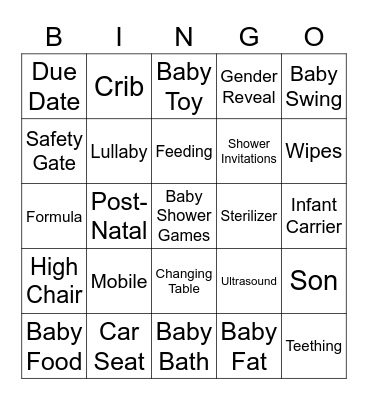 KULI'S VIRTUAL BABY SHOWER BINGO Card