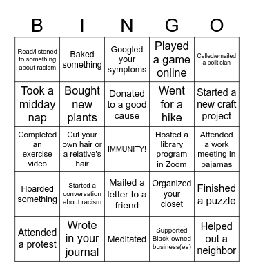 Quarantine Bingo Card