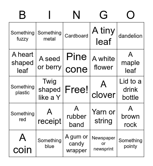 Scavenger Hunt Bingo Card