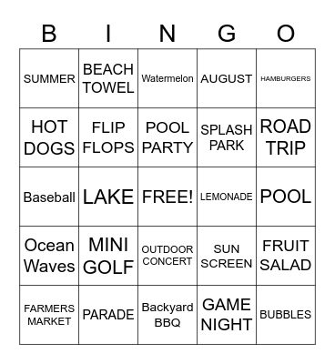 SUMMER Bingo Card