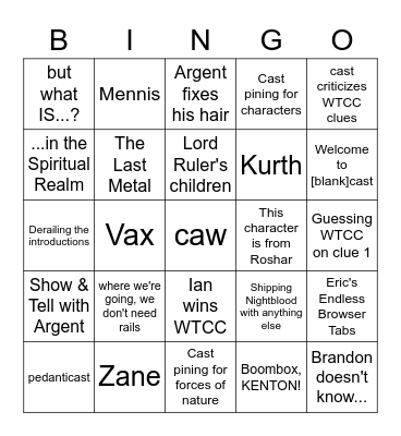 Shardcast Bingo Card