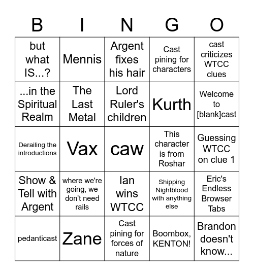 Shardcast Bingo Card