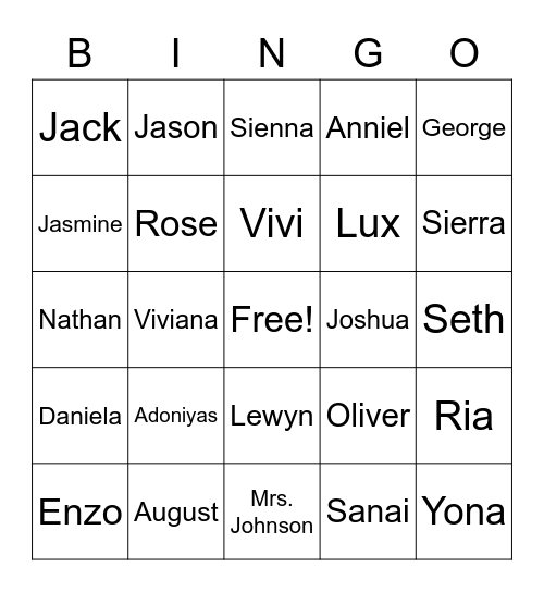 Room 3 - card A Bingo Card