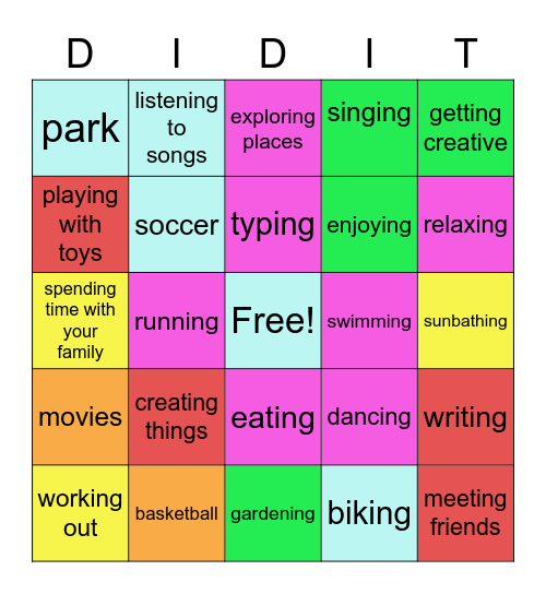 Summer things Bingo Card