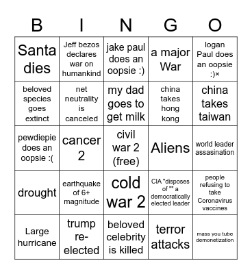 2020 bingo Card