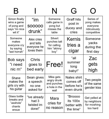 PROM HOUSE BINGO Card