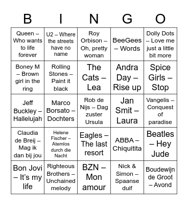 Muziekbingo 3 Bingo Card