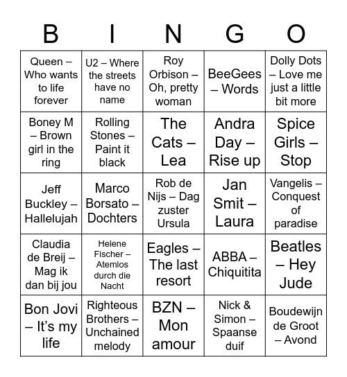 Muziekbingo 3 Bingo Card