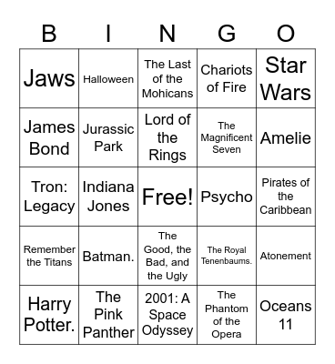 Movie Scores Bingo Card