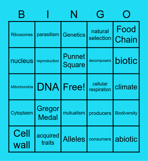 Science 6 Wrap-Up Bingo Card