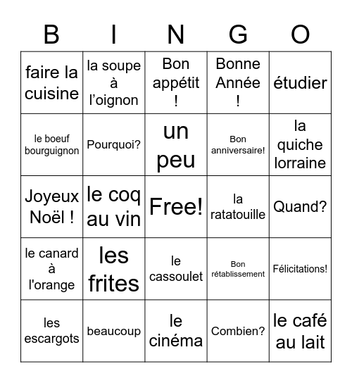 French Review Grade 5 Bingo Card