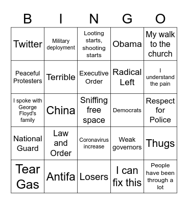 Trump race and unity speach Bingo Card