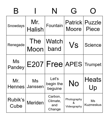 IS1 Bingo Card