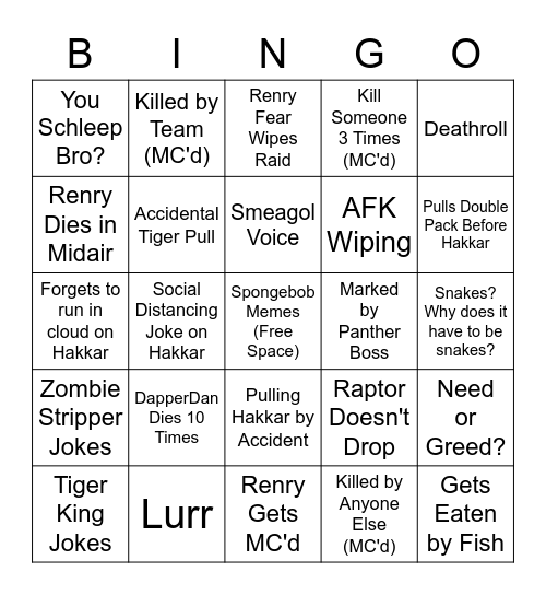 Sine Cera ZG Bingo Card