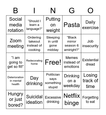 Quarantine Bingo Square Bingo Card