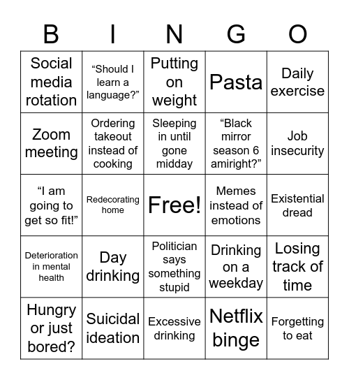 Quarantine Bingo Square Bingo Card