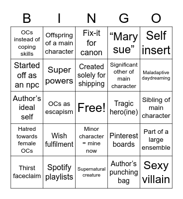 Original Character Bingo Card