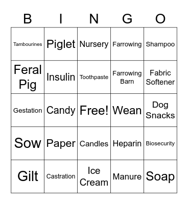 Pork Bingo Card