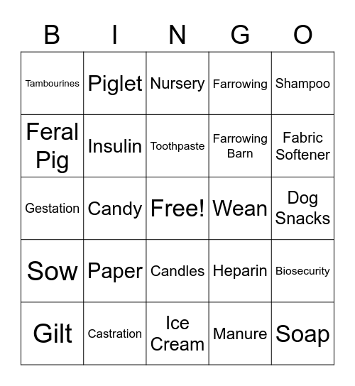 Pork Bingo Card