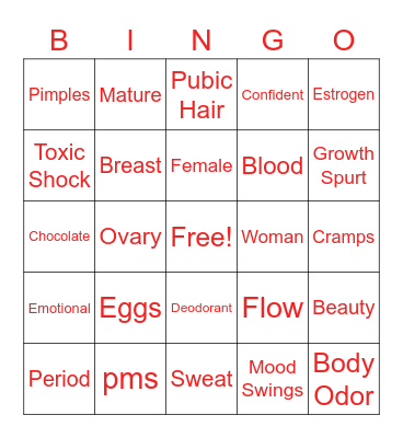 Period Bingo Card