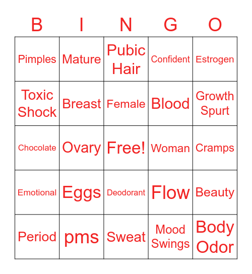 Period Bingo Card