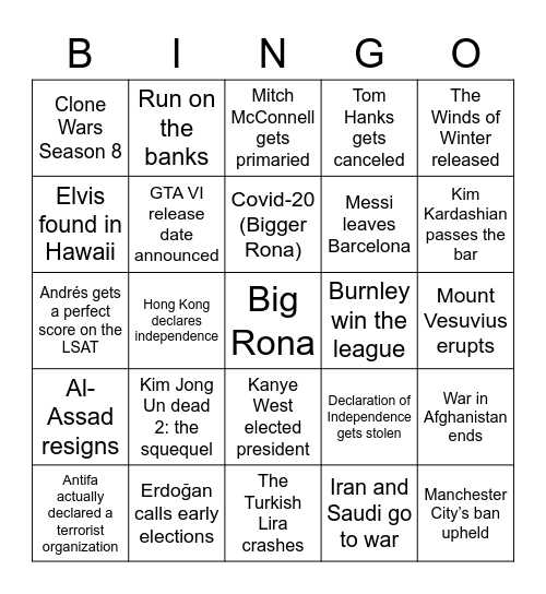 Andrés’ Apocalypse Bingo Card