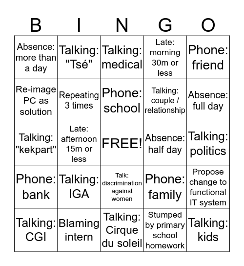 Untitled Bingo Card