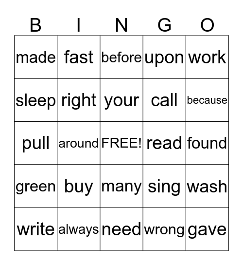 WORD Bingo Card